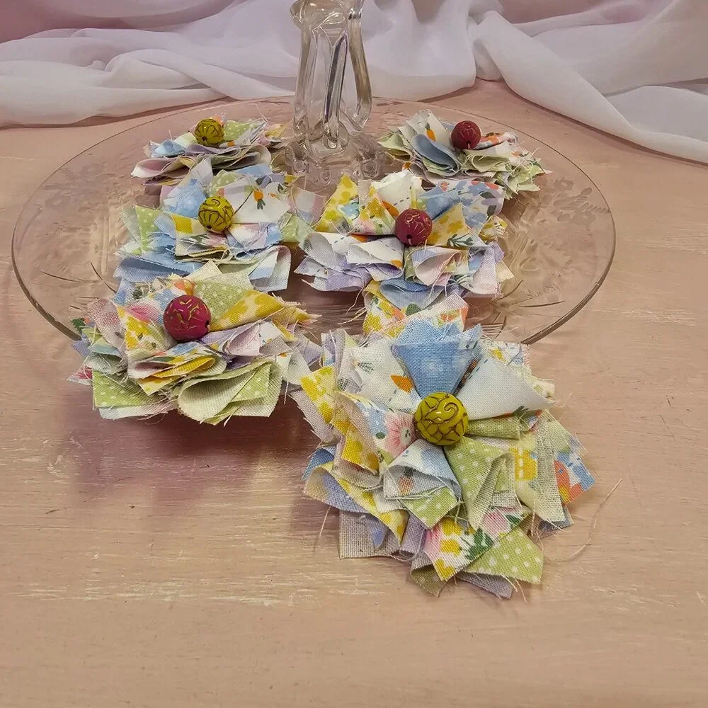 6pc Joyful Garden Fabric Shabby Pinwheel Flower Set, Bright & Colorful Pastels